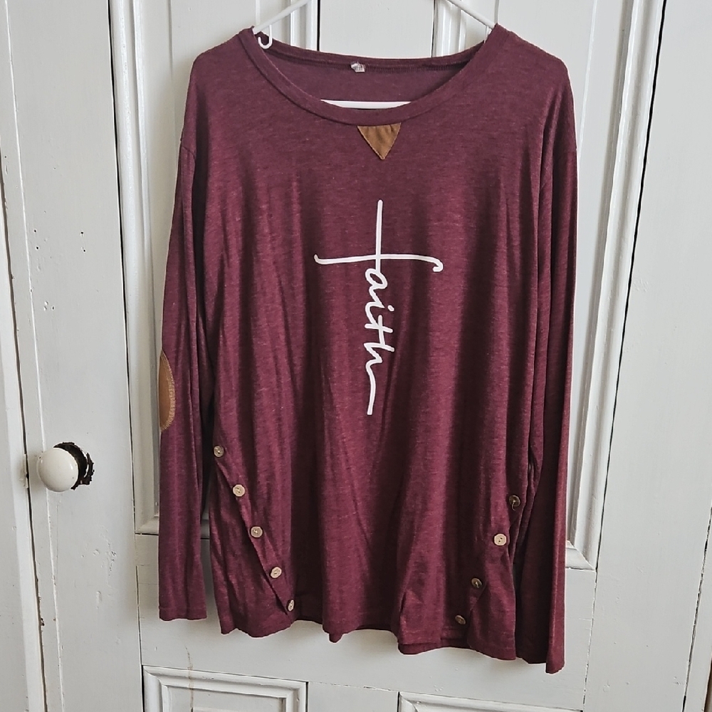 Burgundy Long Sleeve Faith Top